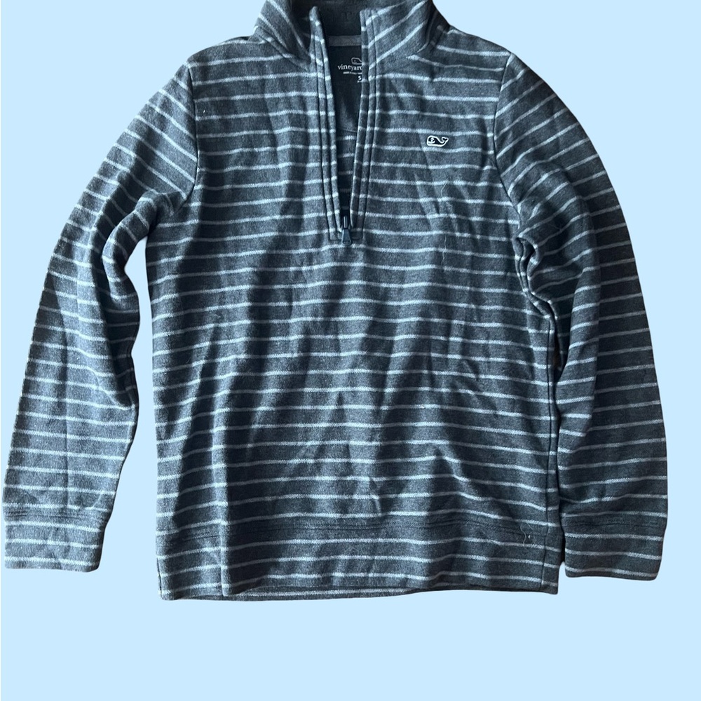 Vineyard Vines lods Gray and White Striped Zip-Up Sweater